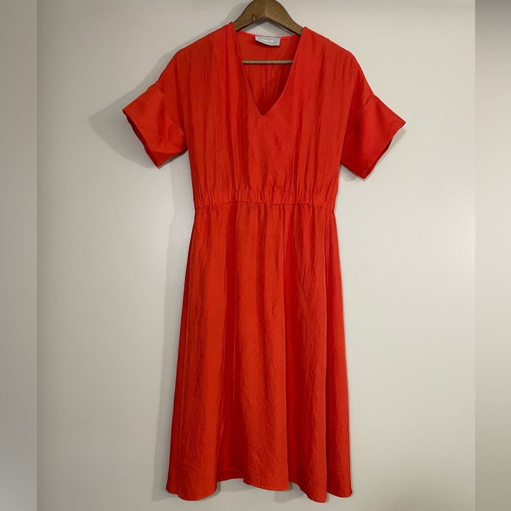 EVERLANE Red Orange short sleeve Midi Dress, sz 6